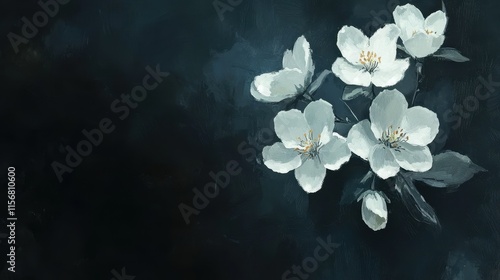 painting showing beautiful white flowers in dark background