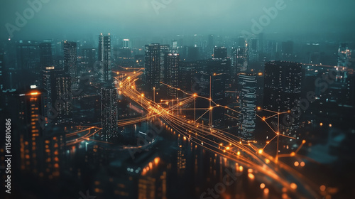 Wallpaper Mural Smart digital Innovation city with connection network reciprocity over the cityscape. of future smart wireless city and social media networking systems that connects business people with in city Torontodigital.ca