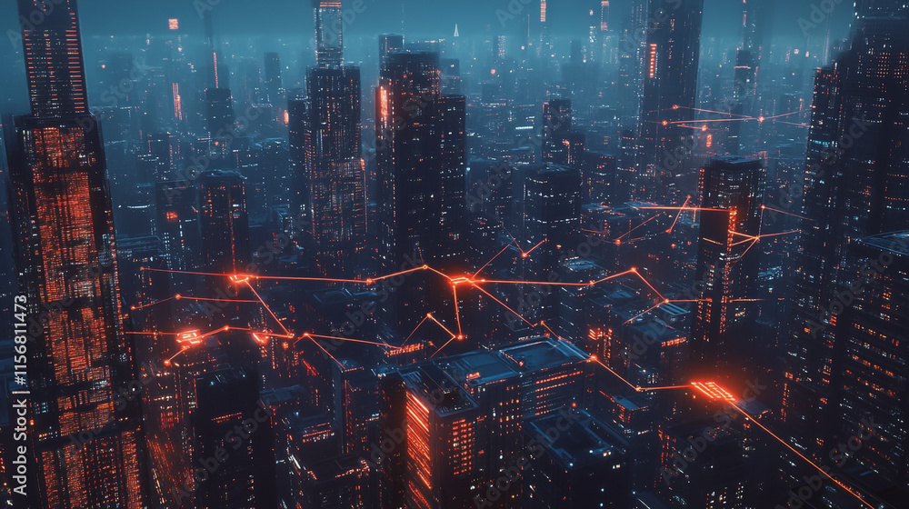 Smart digital Innovation city with connection network reciprocity over the cityscape. of future smart wireless city and social media networking systems that connects business people with in city Smart digital Innovation city with connection network reciprocity over the cityscape. of future smart wireless city and social media networking systems that connects business people with in city