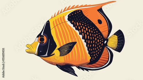 Colorful Cartoon Butterflyfish Vector Illustration on White Background photo