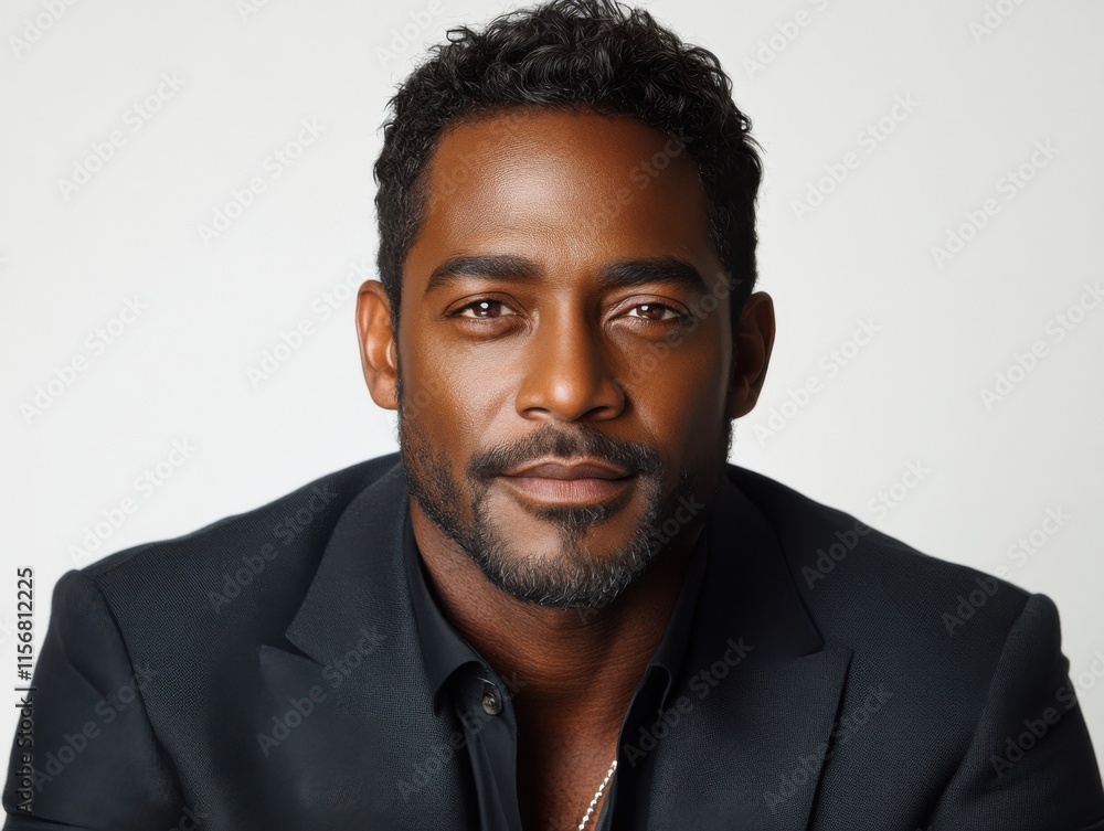 A confident business man with a slight smile, wearing a dark suit, against a white background. A confident business man with a slight smile, wearing a dark suit, against a white background.