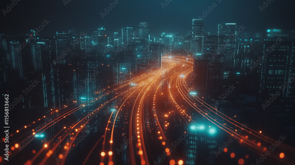 Smart digital Innovation city with connection network reciprocity over the cityscape. of future smart wireless city and social media networking systems that connects business people with in city Smart digital Innovation city with connection network reciprocity over the cityscape. of future smart wireless city and social media networking systems that connects business people with in city