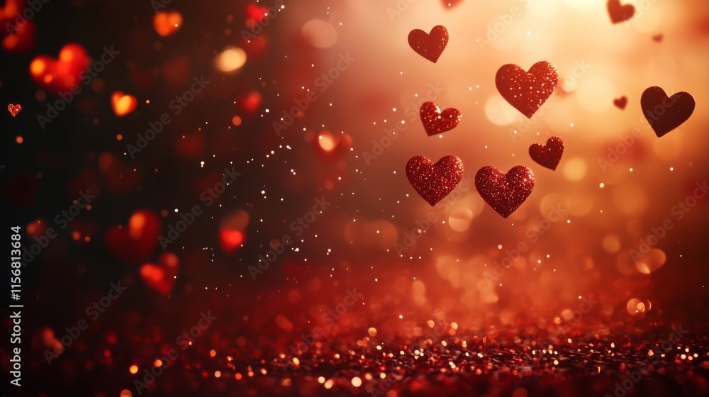 red background with lots of hearts flying around red background with lots of hearts flying around