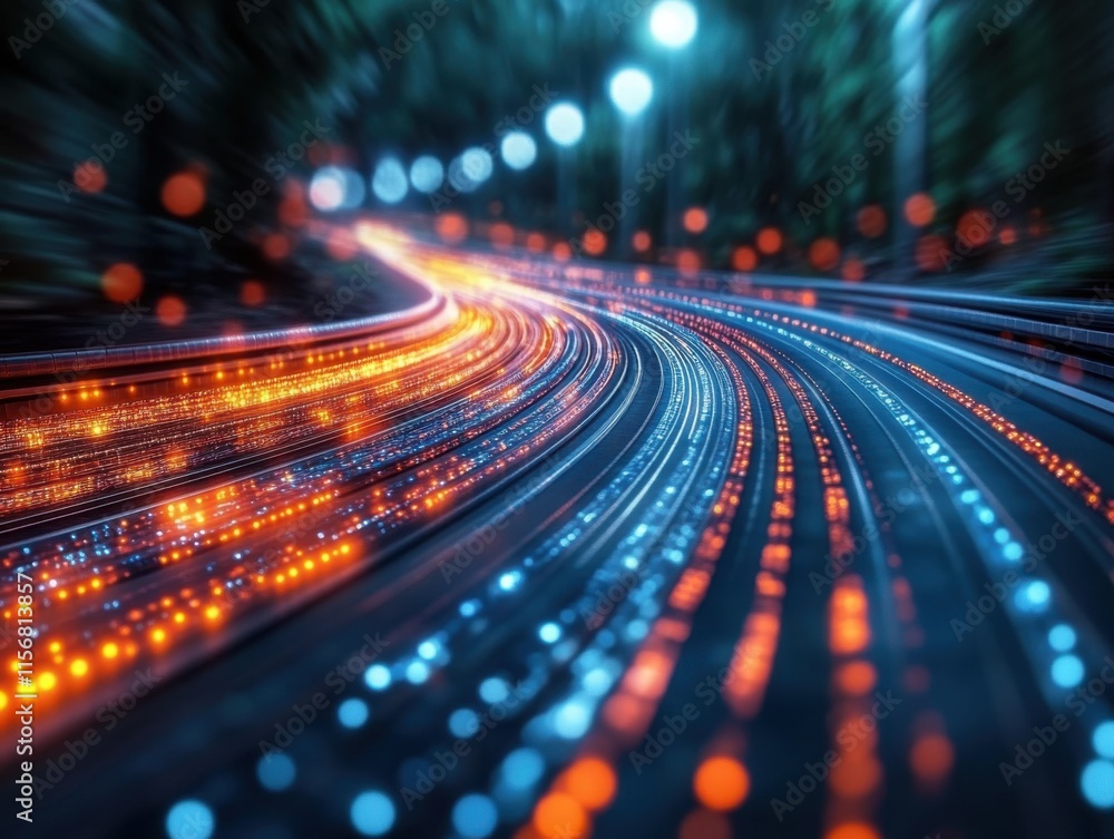 A futuristic digital landscape with flowing streams of blue and orange lights, representing high-speed data transfer and modern technology. A futuristic digital landscape with flowing streams of blue and orange lights, representing high-speed data transfer and modern technology.