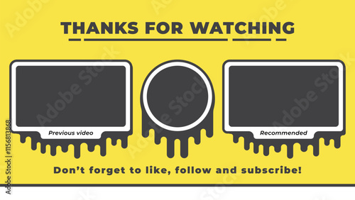 Minimalistic YouTube end screen featuring a yellow background and customizable sections for video recommendations and prompts to subscribe