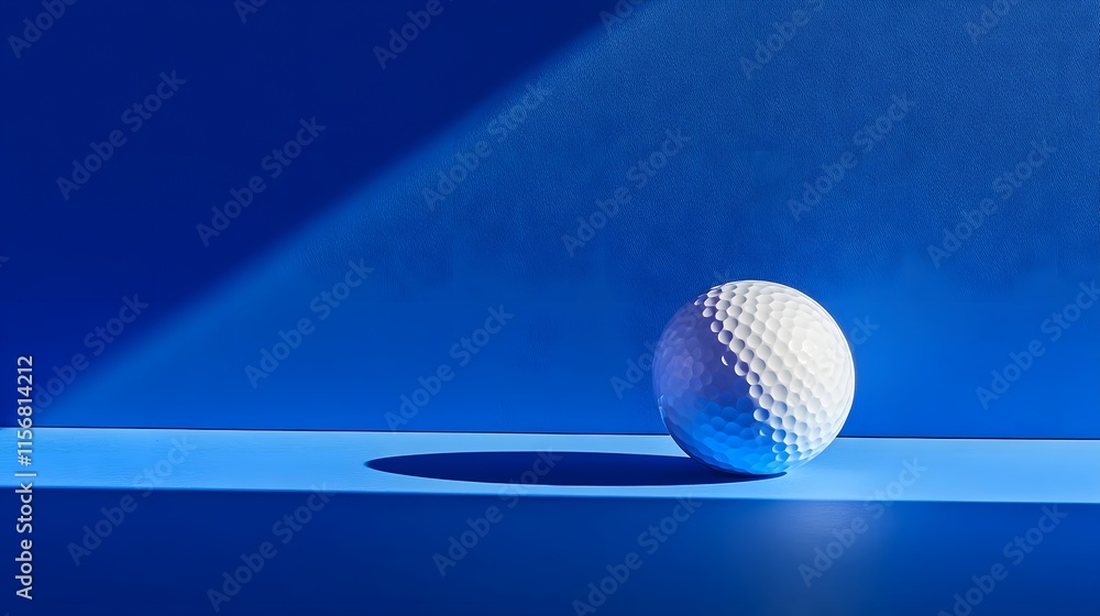 Golf Ball Rests on Blue Surface in Sunlight