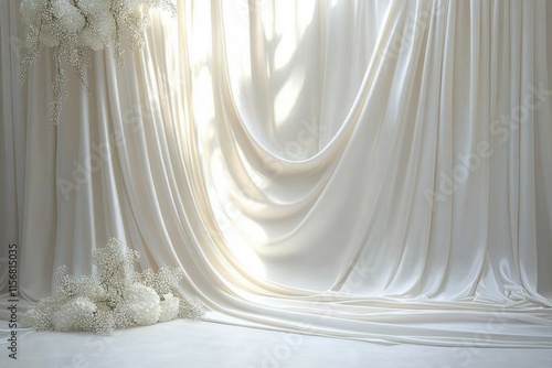 Maternity backdrop- wedding backdrop- photography background with white satin drapes.