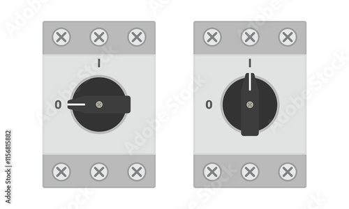 Main switch set in the ON and OFF positions. Flat vector illustration isolated on white