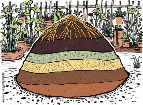 Schéma coupe de terre de jardin permaculture