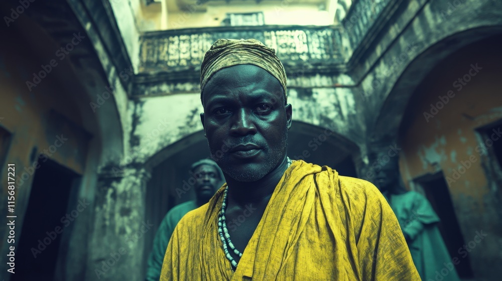 Naklejka premium Intense Portrait of Man in Traditional Attire