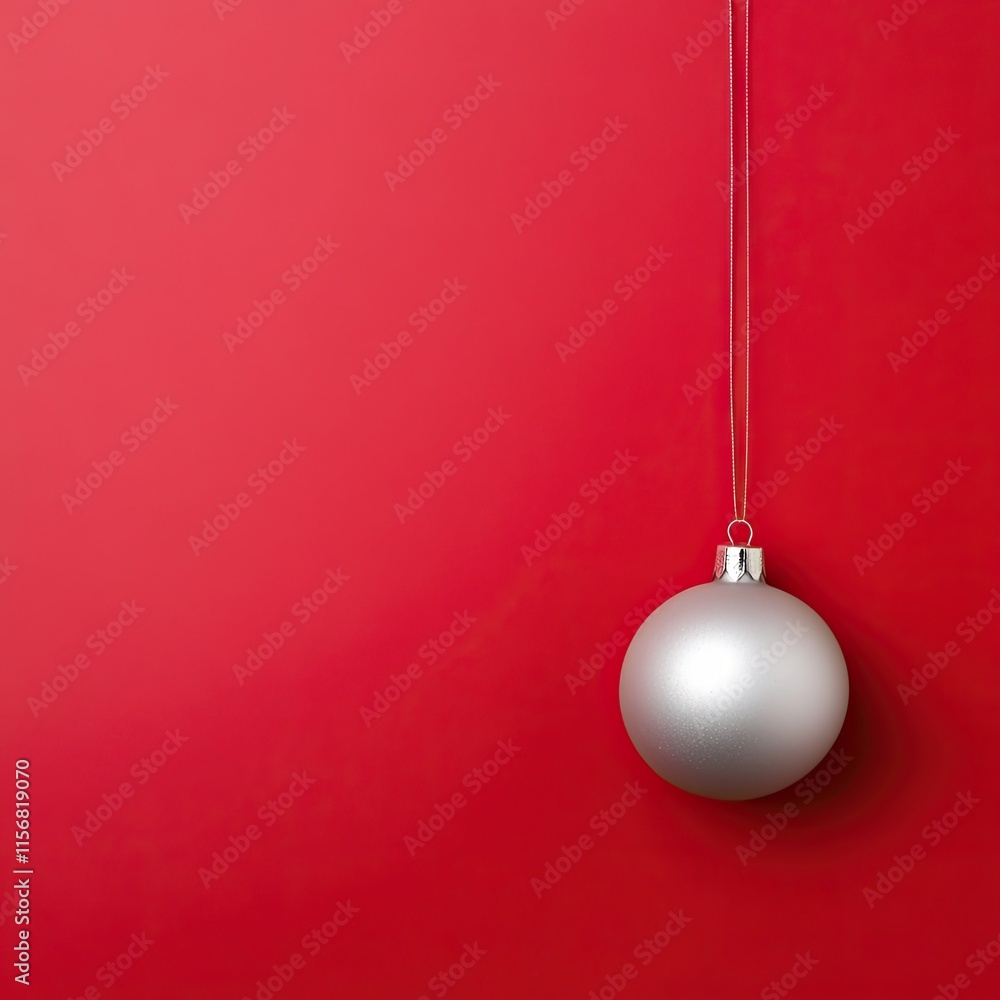 Silver Christmas Ornament on Red Background Silver Christmas Ornament on Red Background