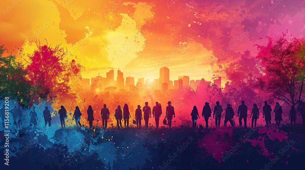 flat design, illustration, The Parade of Colors: A festival filled with joy and vibrant hues flat design, illustration, The Parade of Colors: A festival filled with joy and vibrant hues