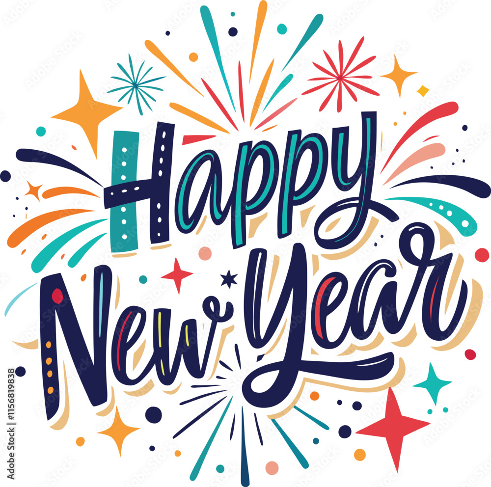 Happy New Year Lettering and Typography Vector Illustration, Festive Designs. Happy New Year Lettering and Typography Vector Illustration, Festive Designs.