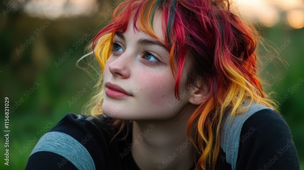 Naklejka premium Young woman with multicolored hair