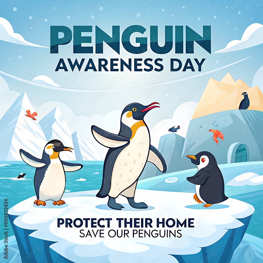 Obraz premium Penguin Awareness Day. Illustration Art.