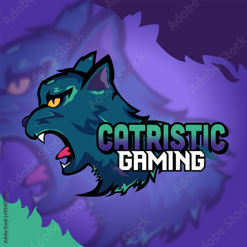 Blue Furious Cat Head Gaming Logo