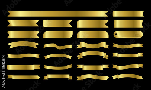 Label Gold Ribbon Set elements. Elegant and Luxurious Button tag banner Vector illustration
