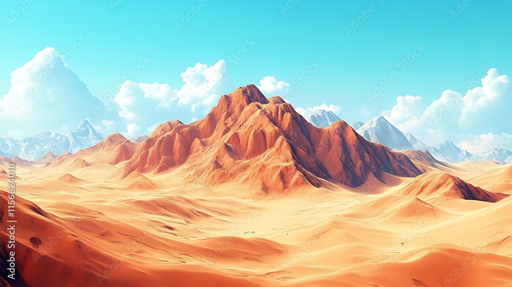 Naklejka premium Stunning 3D Render: Majestic Mountains Rise Above Vibrant Desert Landscape. AI Generated
