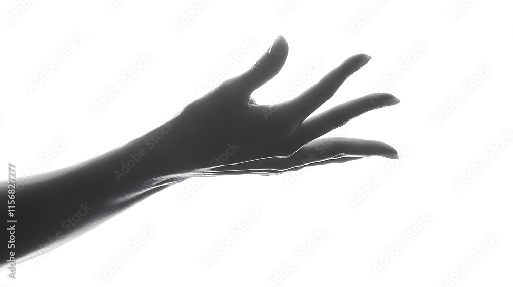 Obraz premium Close-up Photo: Elegantly Reaching Hand Silhouette Against Bright Background. AI Generated