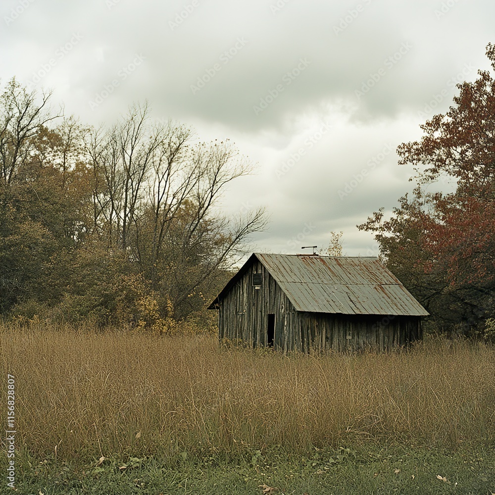 Rustic Barn in Autumn Field Rustic Barn in Autumn Field