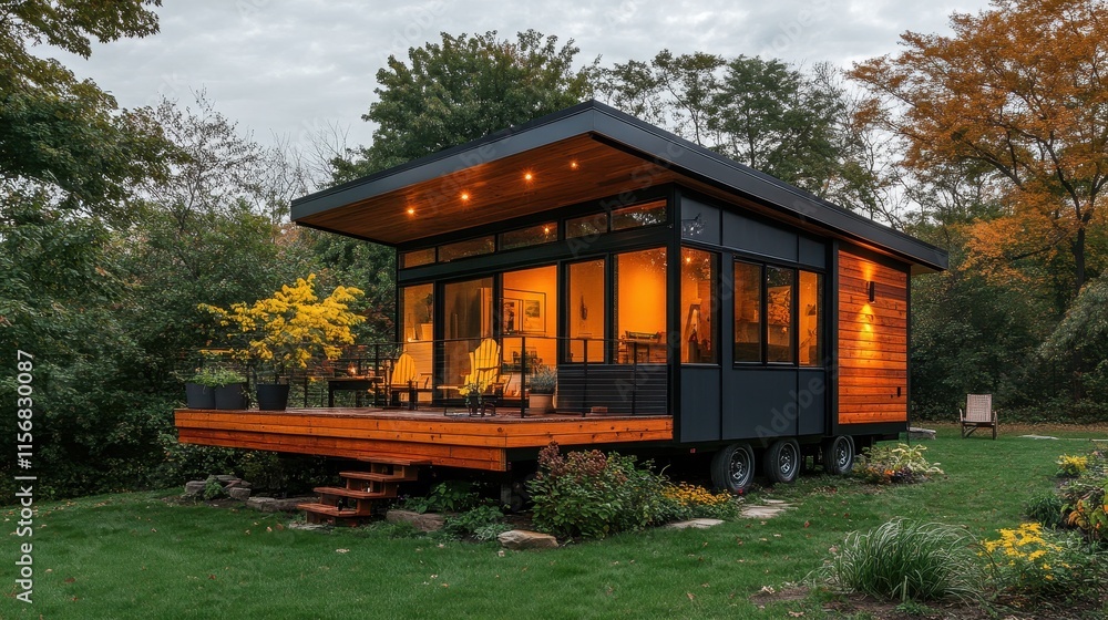 Contemporary tiny house with a modular design. Contemporary tiny house with a modular design.