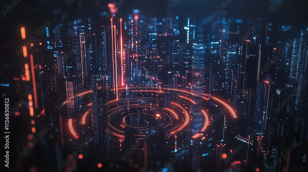 Obraz premium Smart digital Innovation city with connection network reciprocity over the cityscape. of future smart wireless city and social media networking systems that connects business people with in city