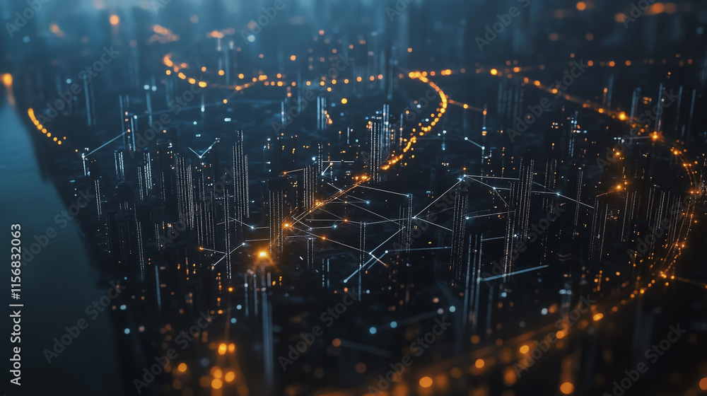 Obraz premium Smart digital Innovation city with connection network reciprocity over the cityscape. of future smart wireless city and social media networking systems that connects business people with in city