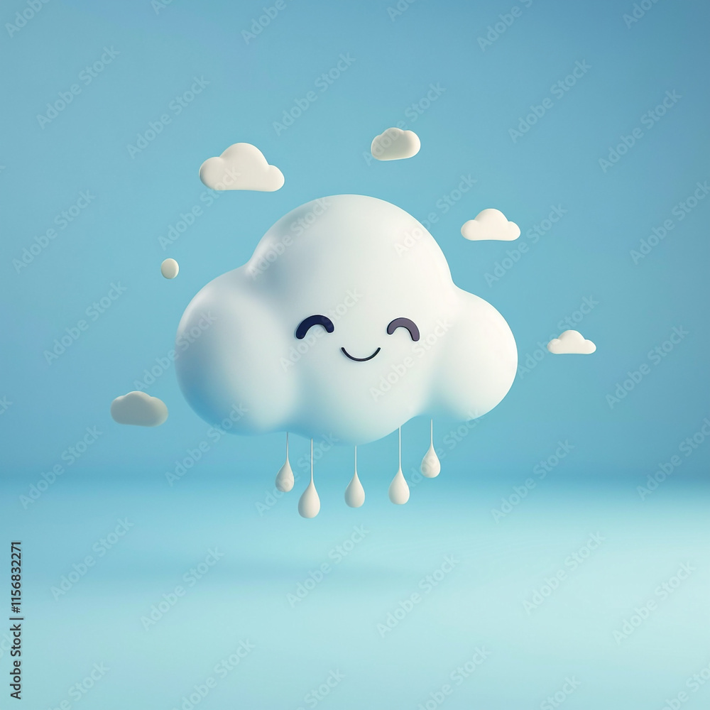 Cute cloud with smiley face and raindrops Cute cloud with smiley face and raindrops
