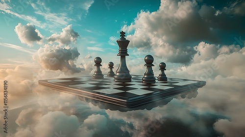 Majestic Chess King Strategically Dominates Skybound Board: 3D Render, Fantasy-Inspired Artwork. AI Generated photo