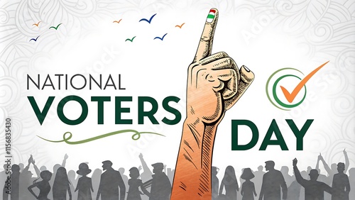  National Voters' Day, Banner, Poster. Illustration with Indian Flag and Voting Hands