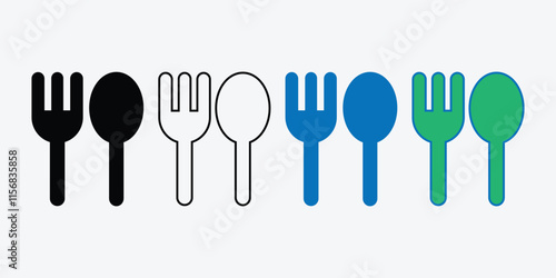 Spon And Fork Icon Vector. Silhouette Kitchen utensils. Set of Cutlery collection.