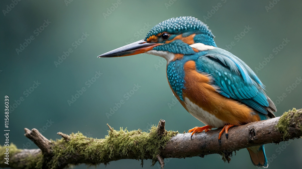 Fototapeta premium Vibrant Kingfisher Alcedo Atthis Perched by a Riverside