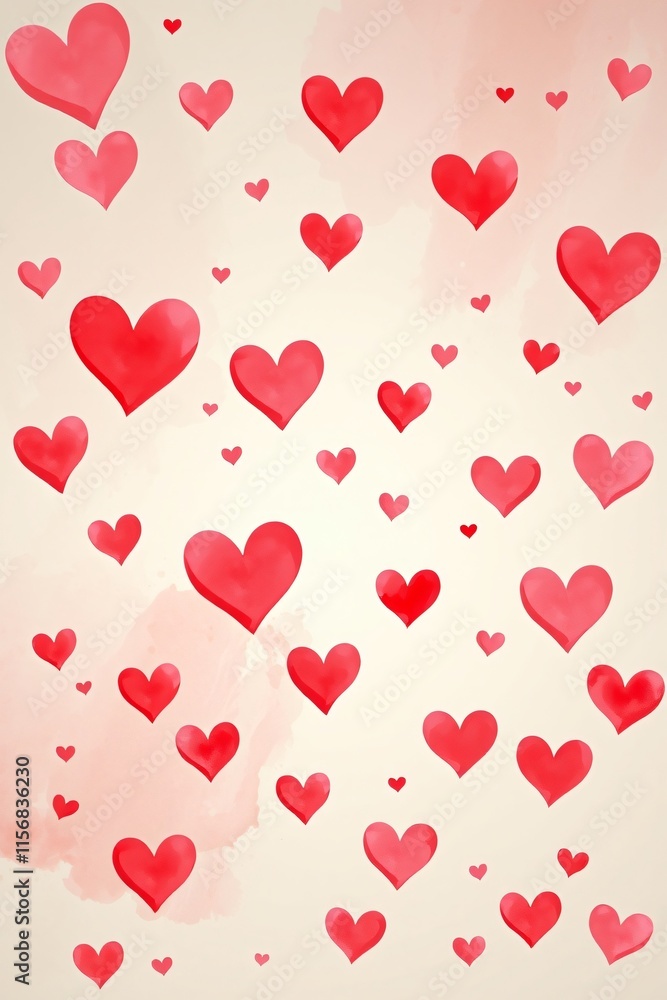 Falling Hearts Watercolor Background: A Romantic Valentine's Day Design Falling Hearts Watercolor Background: A Romantic Valentine's Day Design