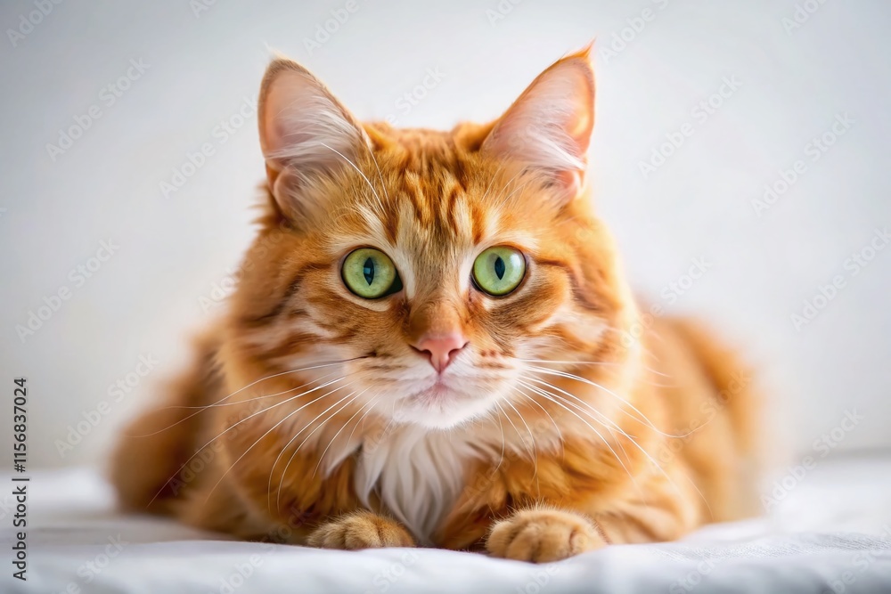 Adorable Ginger Cat Long Exposure Photo: Wide Eyes, Soft Fur, White Background Adorable Ginger Cat Long Exposure Photo: Wide Eyes, Soft Fur, White Background