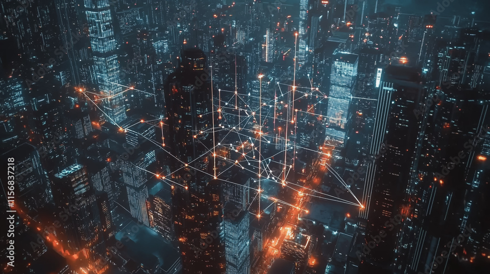 Smart digital Innovation city with connection network reciprocity over the cityscape. of future smart wireless city and social media networking systems that connects business people with in city Smart digital Innovation city with connection network reciprocity over the cityscape. of future smart wireless city and social media networking systems that connects business people with in city