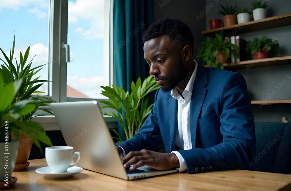 A Focused Young Professional Engaged in Work Within a Modern and Stylish Office Space