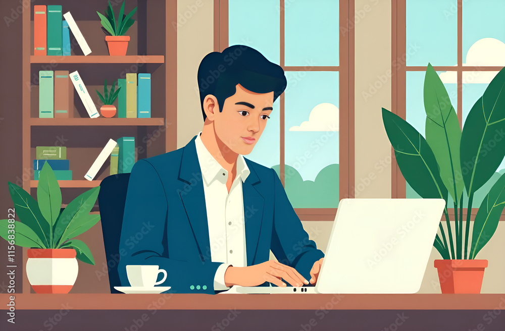 A Focused Young Professional Engaged in Work Within a Modern and Stylish Office Space