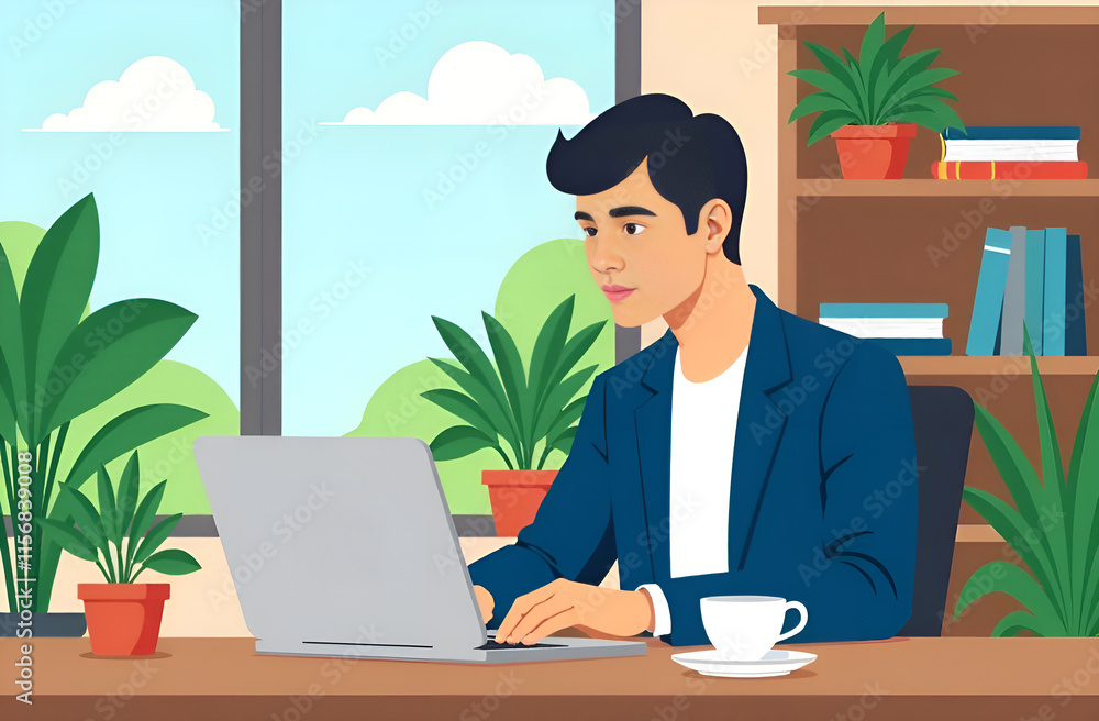 A Focused Young Professional Engaged in Work Within a Modern and Stylish Office Space