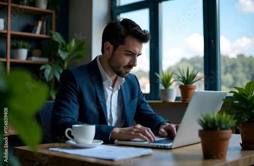 Obraz na płótnie A Focused Young Professional Engaged in Work Within a Modern and Stylish Office Space w salonie