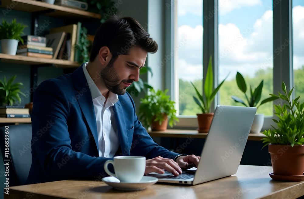 A Focused Young Professional Engaged in Work Within a Modern and Stylish Office Space
