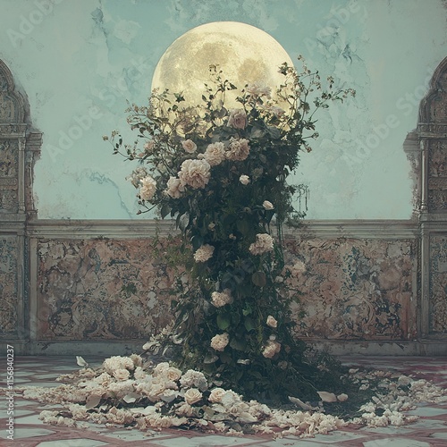 Moonlit Roses: A Serene Floral Masterpiece
