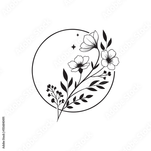 flower silhouette vector line art logo design