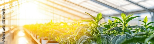 Growing healthy plants in a greenhouse indoor gardening nature bright