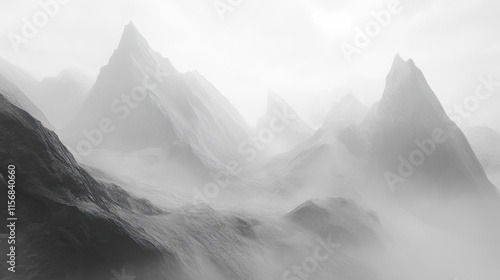 Mountain range in the fog