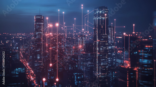 Wallpaper Mural Smart digital Innovation city with connection network reciprocity over the cityscape. of future smart wireless city and social media networking systems that connects business people with in city Torontodigital.ca