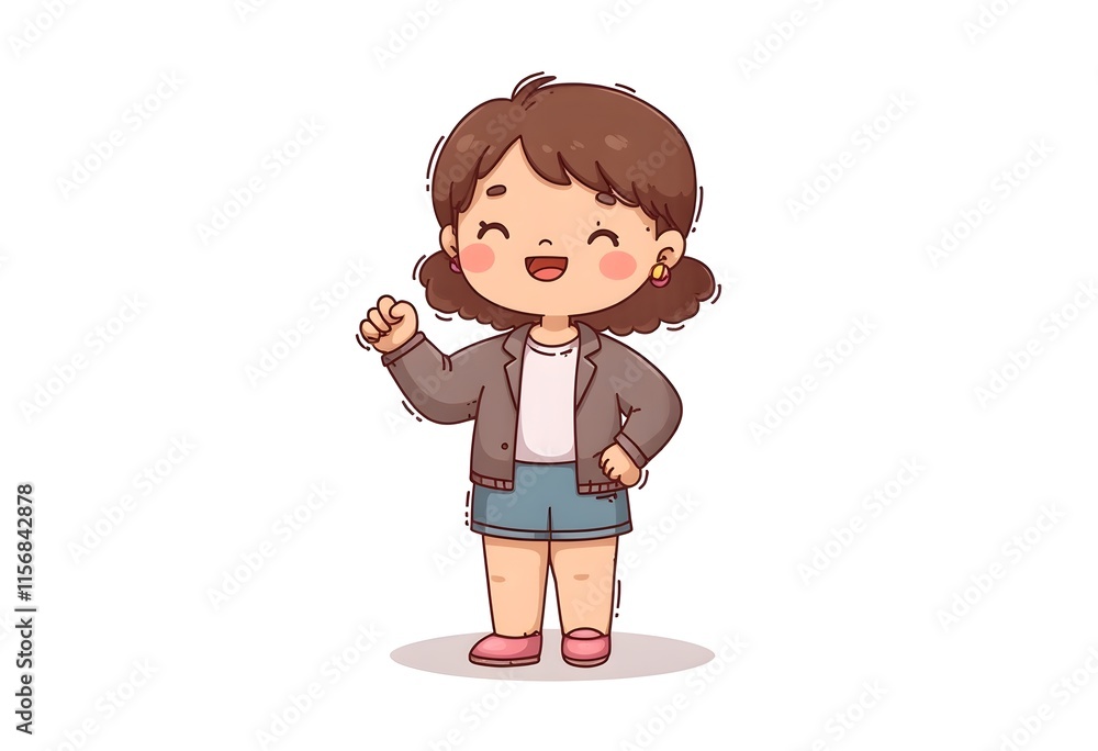 Happy Girl Cartoon Illustration Cute Childish Style Happy Girl Cartoon Illustration Cute Childish Style