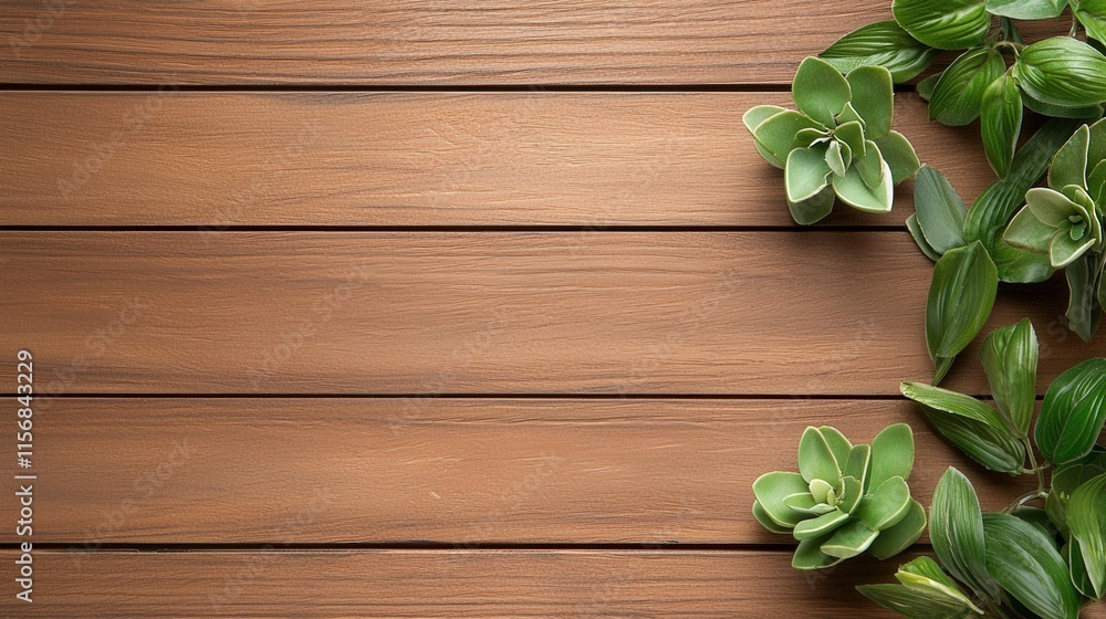 Decorative green plants on wooden surface nature close-up shot Decorative green plants on wooden surface nature close-up shot