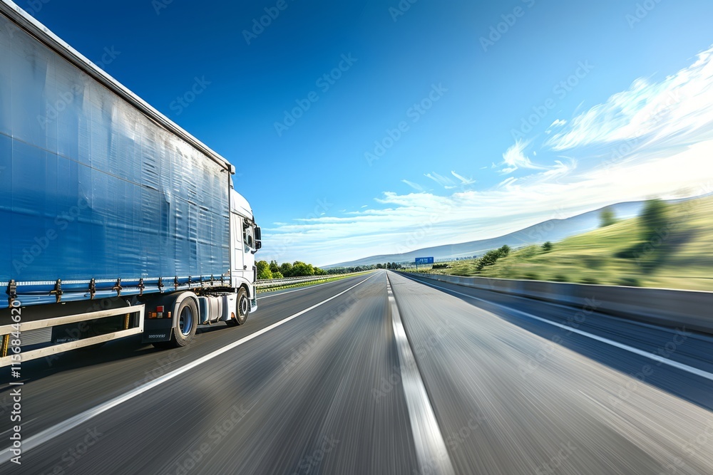 Modern Cargo Truck Driving Across Open Plains Modern Cargo Truck Driving Across Open Plains