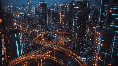 Wallpaper Mural Smart digital Innovation city with connection network reciprocity over the cityscape. of future smart wireless city and social media networking systems that connects business people with in city Torontodigital.ca