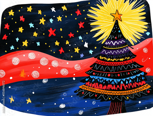 colorful cartoon illustration of the Christmas tree